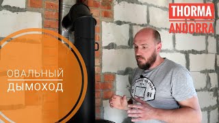 Овальный дымоход из нержавеющей стали. Пример монтажа с печью Thorma Andorra